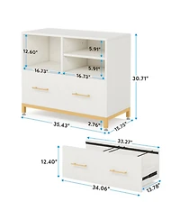 Rainsken File Storage Cabinet for Letter/Legal/A4 Size Files, Modern Wood Lateral File Cabinet with Drawer and 3 Open Storage Spaces for Home Office
