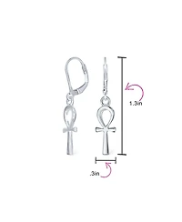 Bling Jewelry Religious Symbol of Life Ankh Cross Dangle Earrings .925 Sterling Silver Lever Back