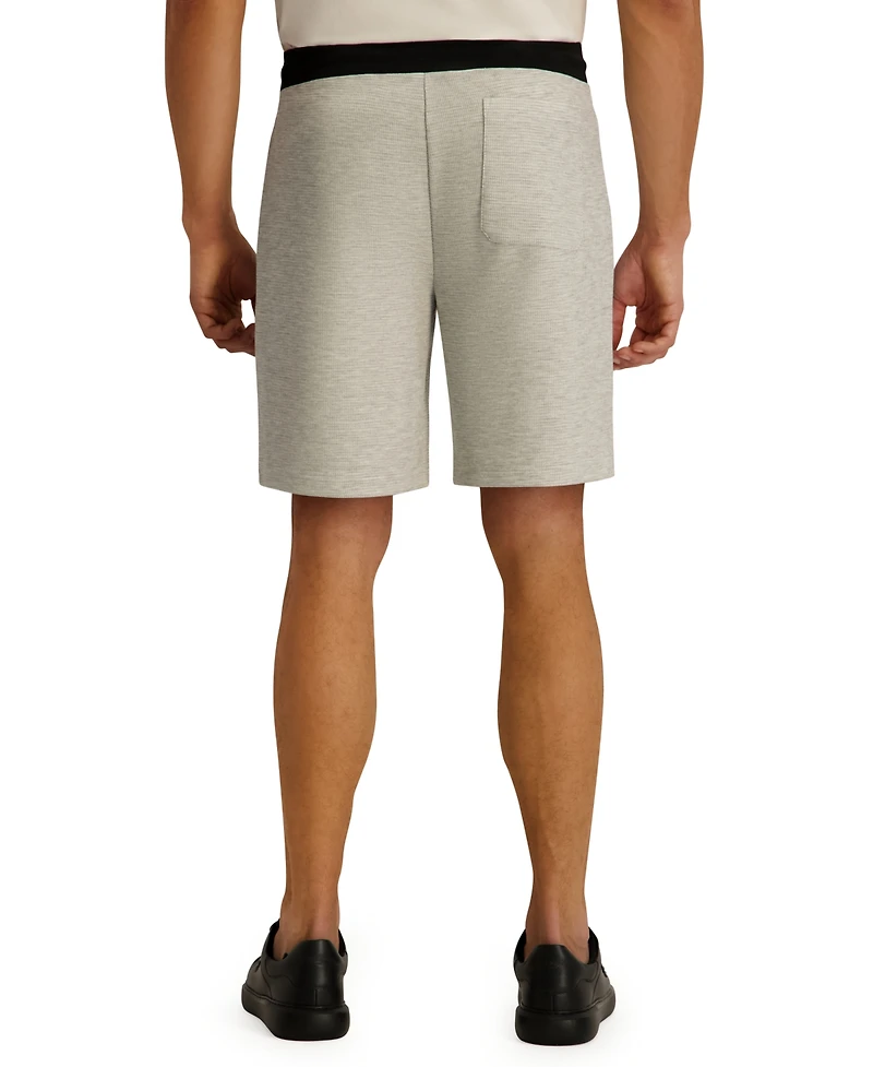 Karl Lagerfeld Paris Men's Striped Waffle Drawstring Short with Leather Logo Patch