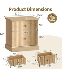 gaomon Fluted Nightstand with Drawers, Mid Century Modern Bedside Table, Light Wood Nightstand with Storage