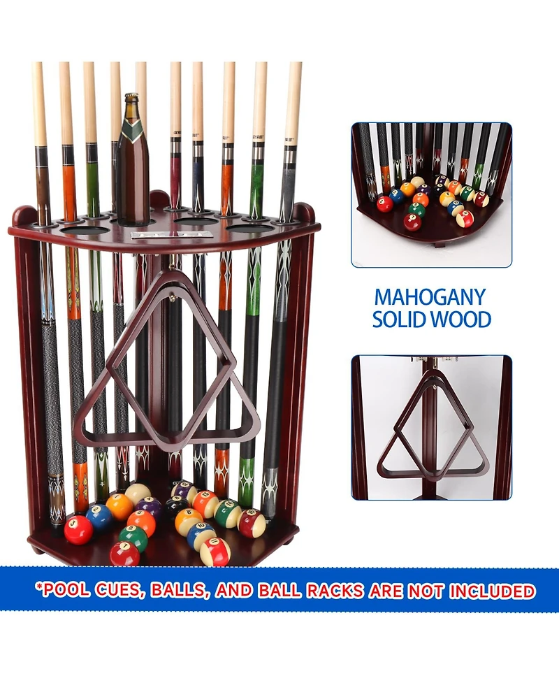 Gse Games & Sports Expert Wood 10 Corner Style Pool Cue Rack with Score Counter, Metal Hook, and Drink Holders