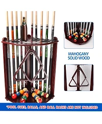 Gse Games & Sports Expert Wood 10 Corner Style Pool Cue Rack with Score Counter, Metal Hook, and Drink Holders