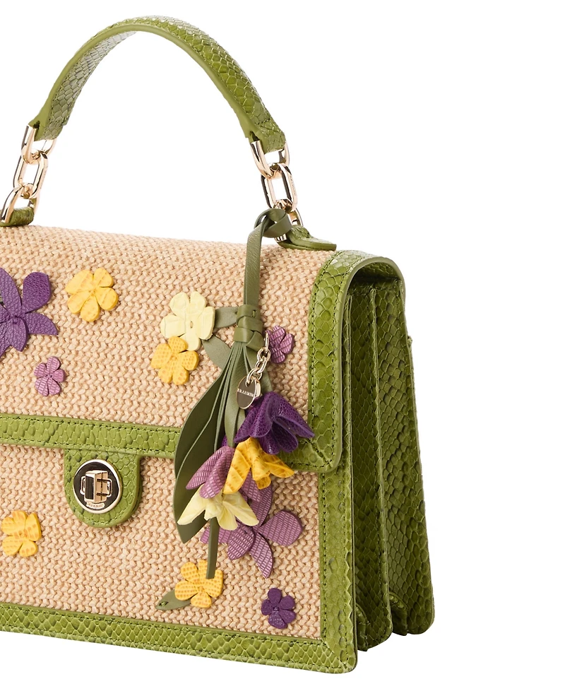 Brahmin Leather Small Hallie Floral Satchel Bag