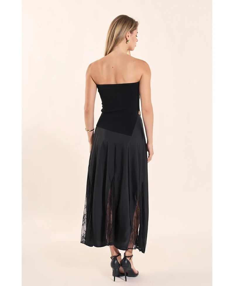 endless rose Women's Satin Lace Maxi Skirt