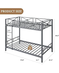 gaomon Industrial Twin Over Twin Bunk Bed, Heavy-Duty Steel Frame with Safety Guard Rails & Quiet Slats, Space-Saving for Kids, Steel Bed for School