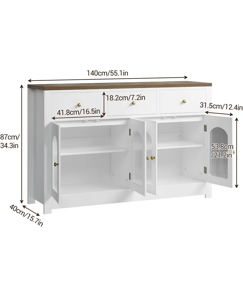 gaomon Buffet Cabinet with Storage, Modern Sideboard with Arched Acrylic Fluted Doors & 3 Drawers