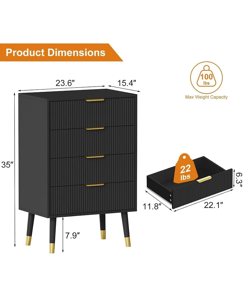 gaomon 4 Drawer Dresser for Bedroom, Modern Closet Dressers Chest of Drawers, Wood Storage Dresser Chest Cabinet Organizer Unit