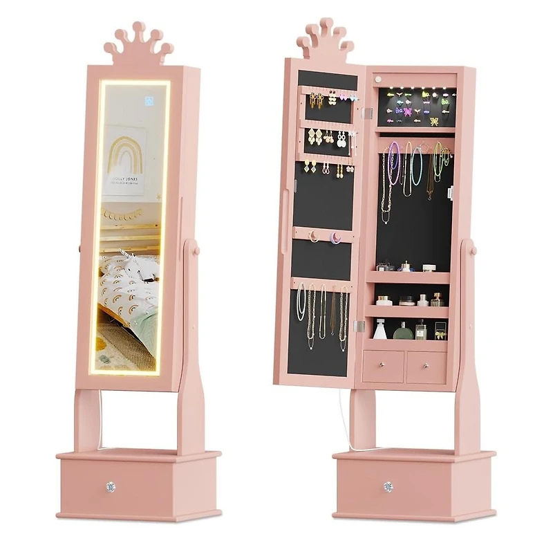gaomon Kids Jewelry Armoire with Full-Length Mirror and Led Light