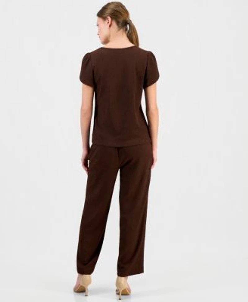 Anne Klein Essentials Petite Gathered Tulip Sleeve Top Ankle Pants