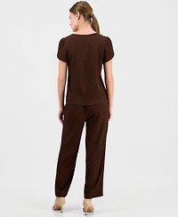 Anne Klein Essentials Petite Gathered Tulip Sleeve Top Ankle Pants