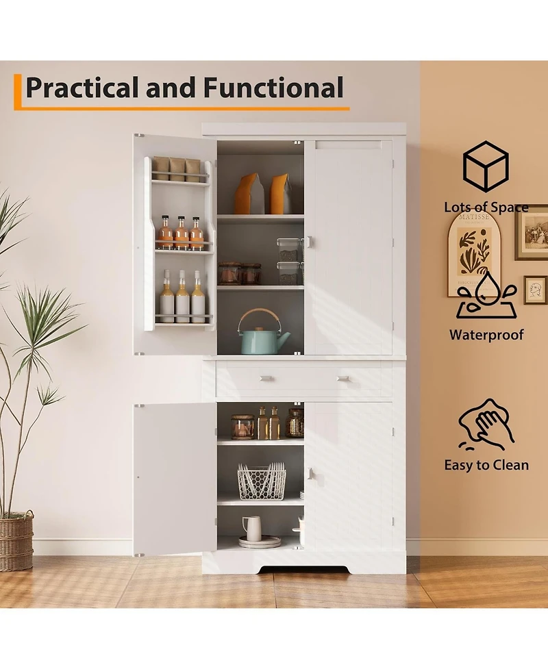 gaomon Kitchen Pantry Cabinet with Drawer, Doors and Shelves, Wood Farmhouse Storage Cabinet, Large Storage Cupboard for Living Room