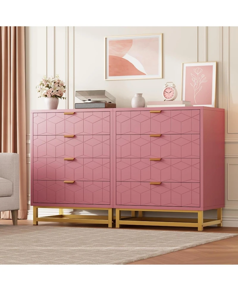 gaomon Dresser for Bedroom, 4 Drawer Wooden Dresser with Gold Handles, Modern Storage Dressers & Chests of Drawers for Hallway