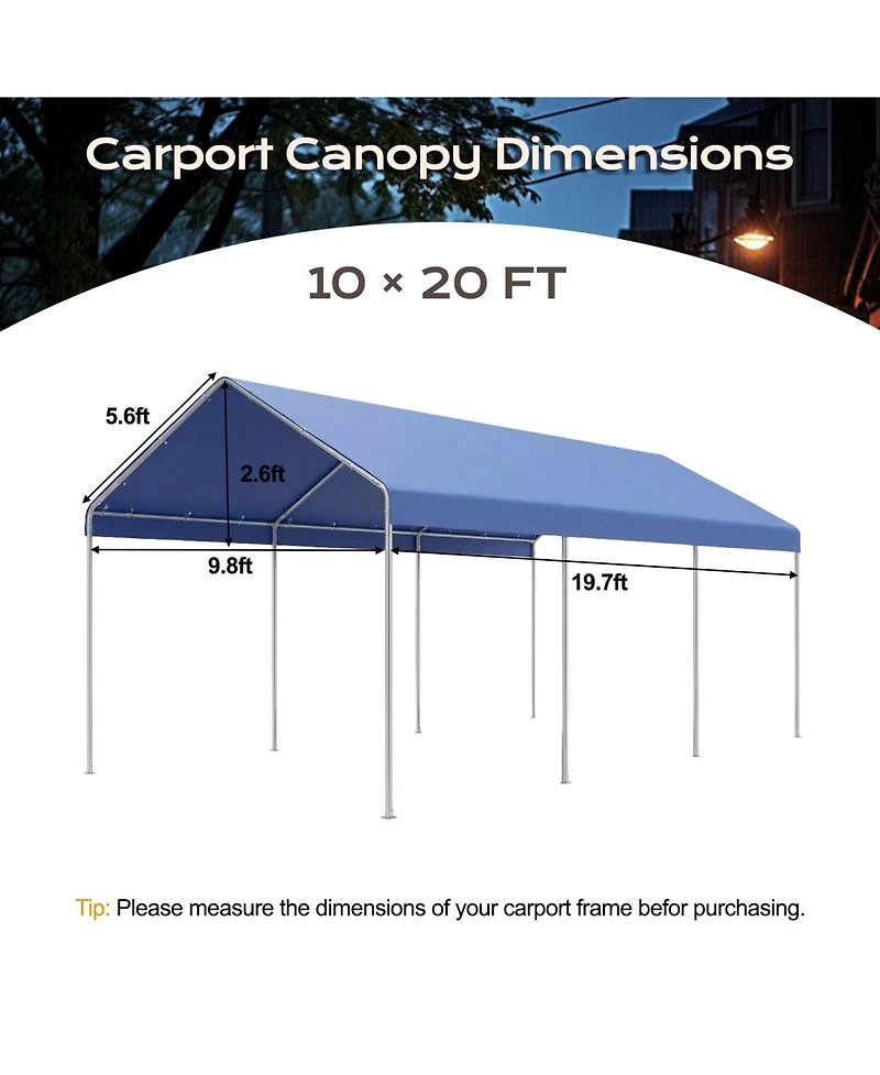 Aoodor 10 x 20 Ft All Weather Carport Replacement Canopy Cover