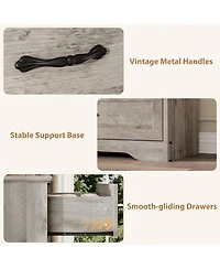 gaomon Farmhouse 5 Drawers Dresser for Bedroom, Tall Chest of Drawer, Wooden Vertical Dresser with Metal Handles and Stable Base