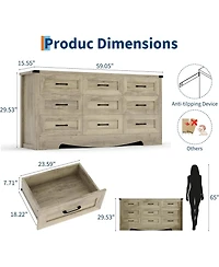 gaomon Drawer Dresser for Bedroom, Farmhouse Tall Wooden Chest of Drawers with Mid Century Modern Style