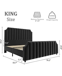 Gaomon Velvet Bed Frame, 50.2 in Tall Headboard & Footboard, Upholstered Platform King Bed Frame with Nailhead Trim, No Box Spring Needed