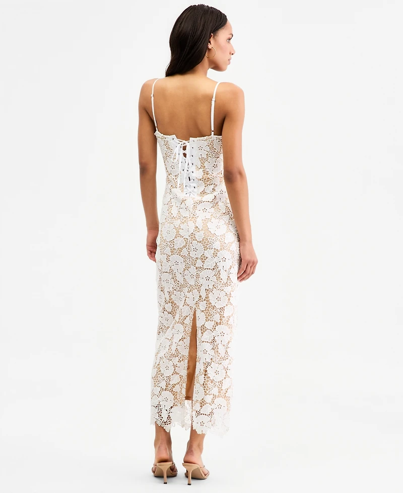 Jump Juniors' Lace Sweetheart-Neck Lace-Up-Back Midi Dress
