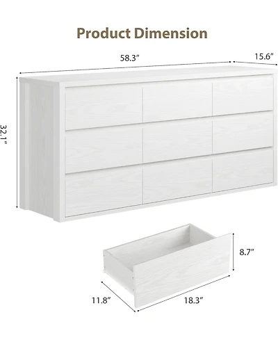 gaomon Farmhouse 9 Drawer Dresser Handle Free Wooden Storage Cabinet