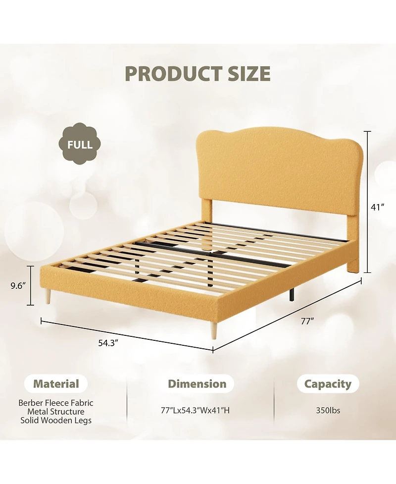 gaomon Bed Frame for Kids with Scallop Headboard, Velvet Upholstered, Sturdy Platform