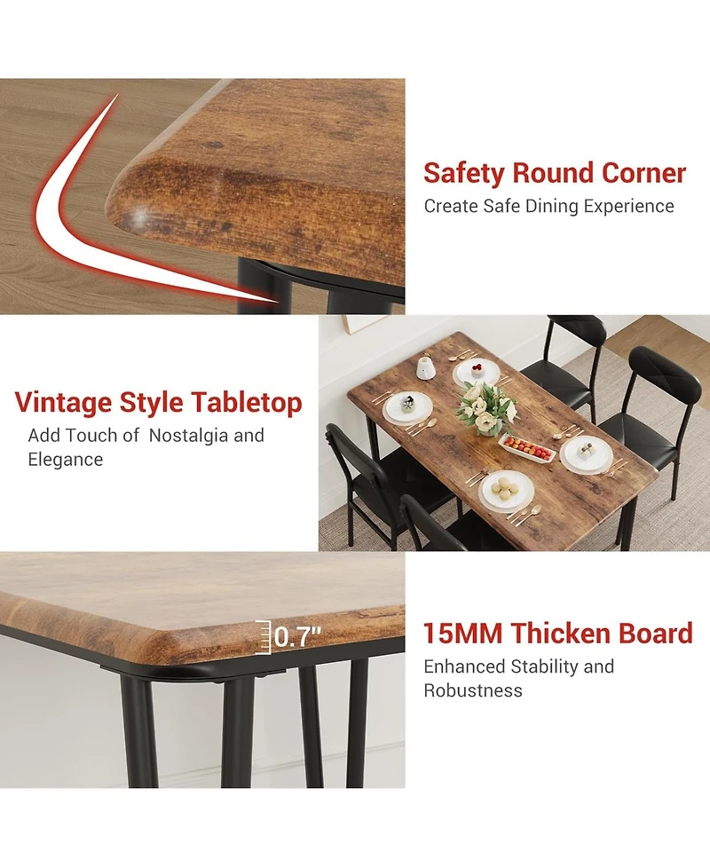 gaomon 5-Piece Square Dining Set for 4, Metal Frame Table & Upholstered Chairs, Retro