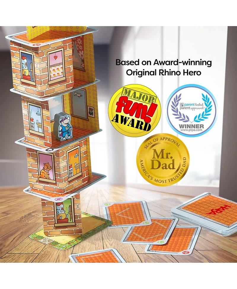 Haba Rhino Hero Xxl - Giant Games Version of The Classic Super Hero Card Stacking Game for Team Building and Family Fun, Ages 8 Years and Up