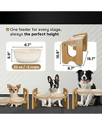 Aronkl Ceramic Dog Bowl with Stand Adjustable 3 Heights 13° Tilt 2×22 Oz Non-slip Bamboo Stand