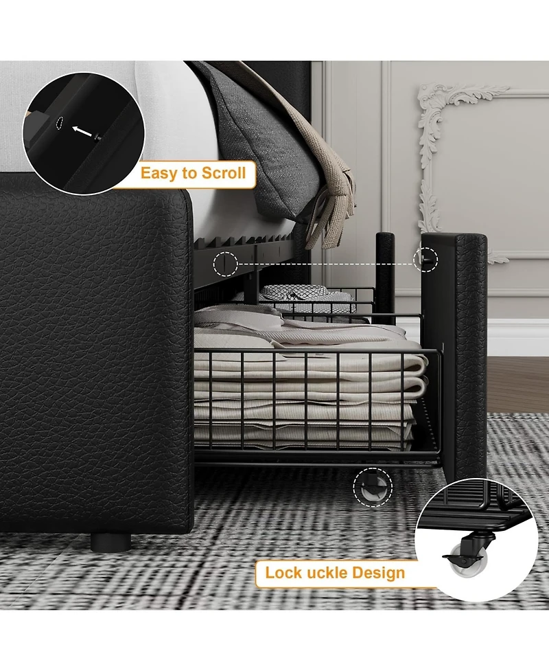 gaomon Queen Size Double Drawer Soft Bag Bed, Pu Upholstered Bed with Spacious Storage, Soft and Comfortable Mattress, No Box Spring Needed