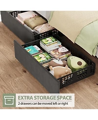 gaomon Twin Bed Frame with Adjustable Headboard & 4 Storage Drawers, Velvet Tufted, Wood Slats, No Box Spring Needed