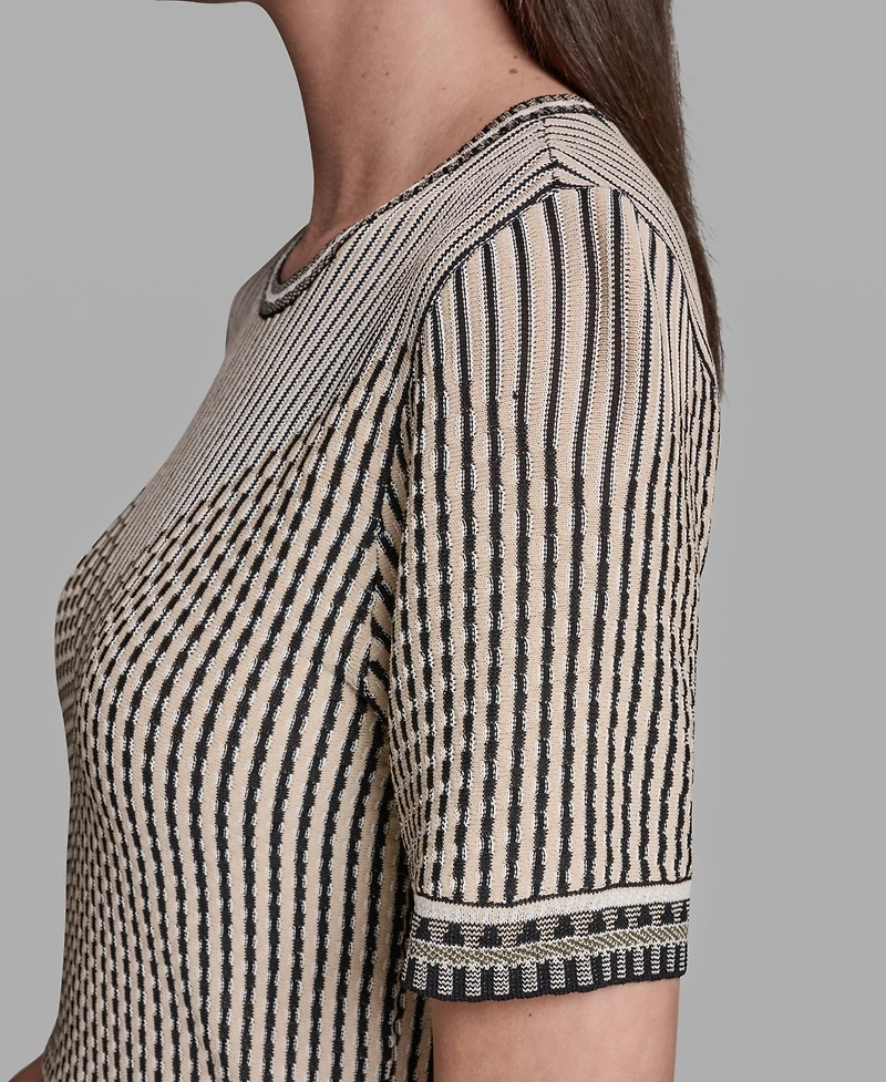 Bcbg Women's Short-Sleeve Mix Pattern Crew Neck Top