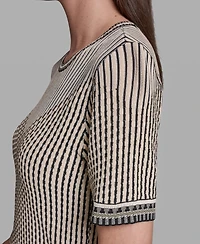 Bcbg Women's Short-Sleeve Mix Pattern Crew Neck Top