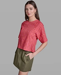 Bcbg Women's Elbow-Sleeve Crinkle Stripe Top