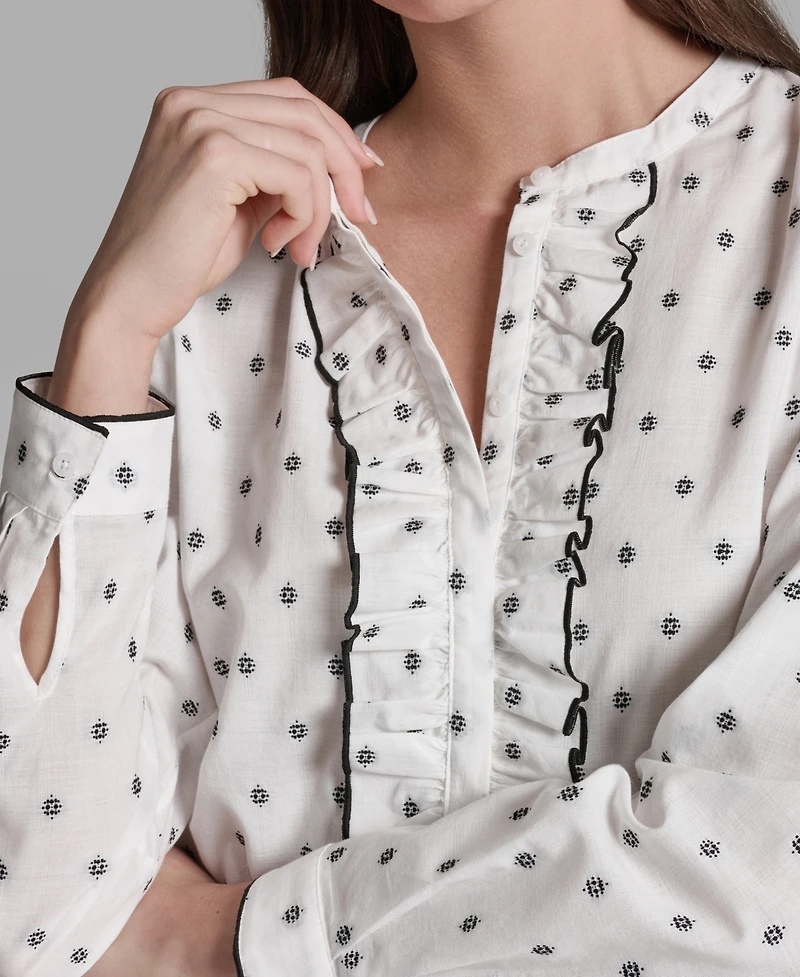 Bcbg Women's Long-Sleeve Collared Printed Top