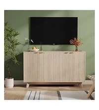 gaomon Fluted Cabinet with Storage Buffet Sideboard with Adjustable Shelves and Gold Handles for Living Room Entry and Kitchen Natural