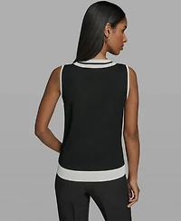 Karl Lagerfeld Women's Scoop-Neck Sleeveless Knit Top with Contrast Trim