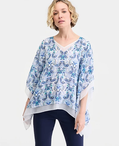 Jm Collection Women's Printed Layered Poncho Top, Macy's Exclusive