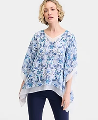 Jm Collection Women's Printed Layered Poncho Top, Macy's Exclusive