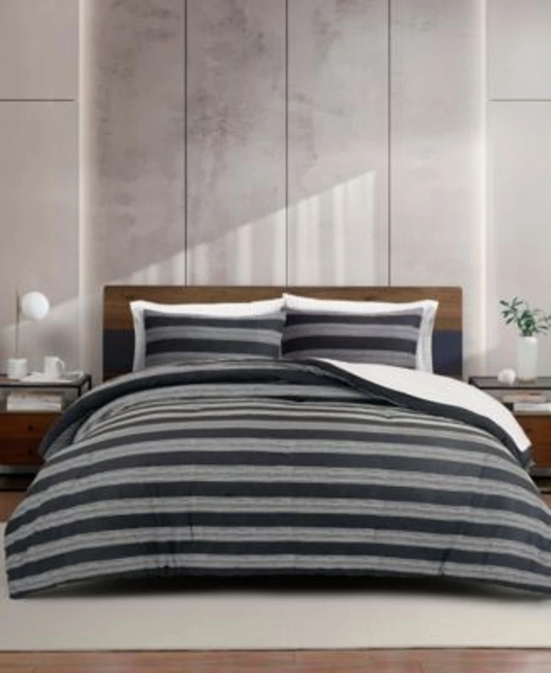 Kenneth Cole New York Banded Stripe Textured Microfiber Comforter Set