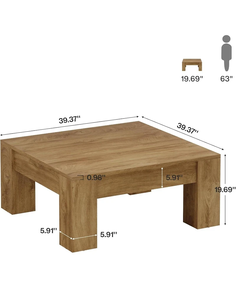 Tribesigns Square Coffee Table, 39-Inch Farmhouse Wooden Table with Sturdy Legs