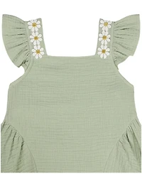 Kids Headquarters Girls' 2T-6X Crinkled Muslin Daisy Trim Tunic and Wrap Shorts, 2-Piece Set
