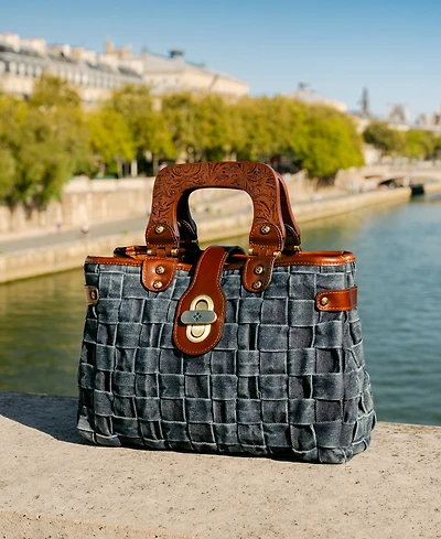 Patricia Nash Sancia Washed Woven Denim Large Satchel Bag