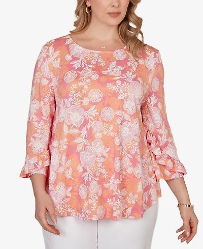 Ruby Rd. Plus Floral Puff Print Ruffle Knit Top