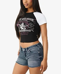 True Religion Women's Contrast Raglan Baby T-Shirt