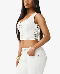 True Religion Women's Lace Up Denim Top