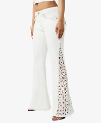 True Religion Women's Crochet Mid-Rise Flare-Flap Jeans