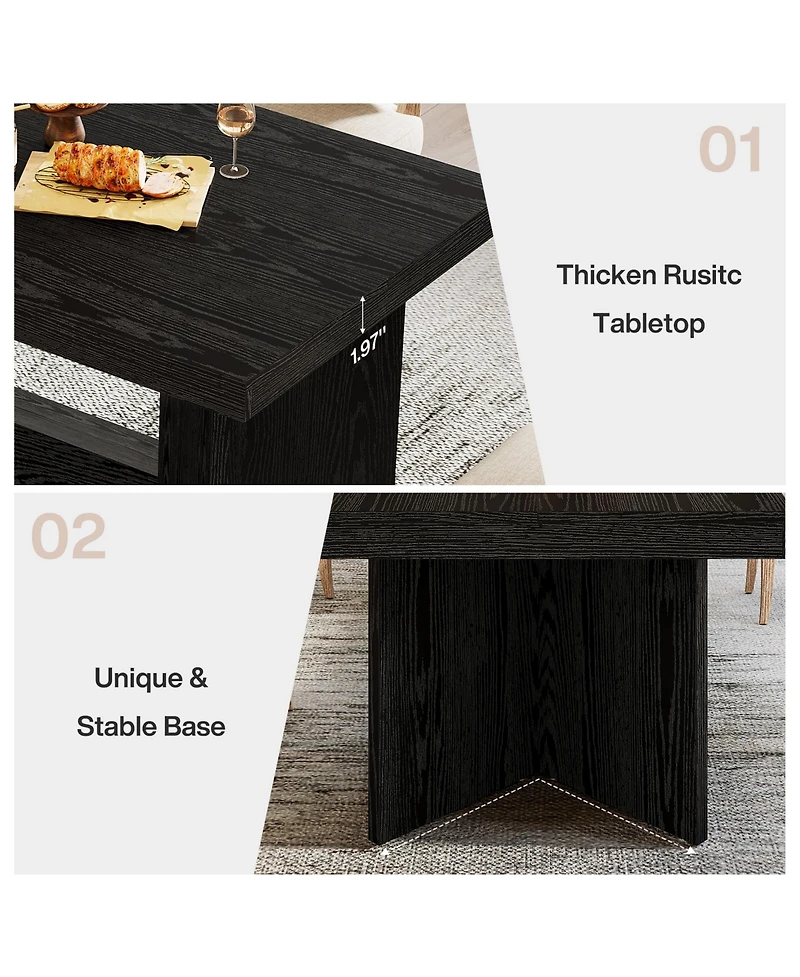 Tribesigns Dining Table for 4-6, Farmhouse Kitchen Table with Heavy Duty Pedestal, Rectangular Wooden Dinner Furniture, Black