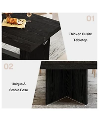 Tribesigns Dining Table for 4-6, Farmhouse Kitchen Table with Heavy Duty Pedestal, Rectangular Wooden Dinner Furniture, Black