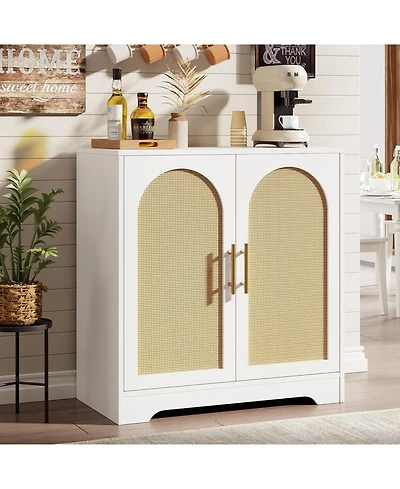 gaomon Modern Console Table Storage with 2 Rattan Doors and Shelves