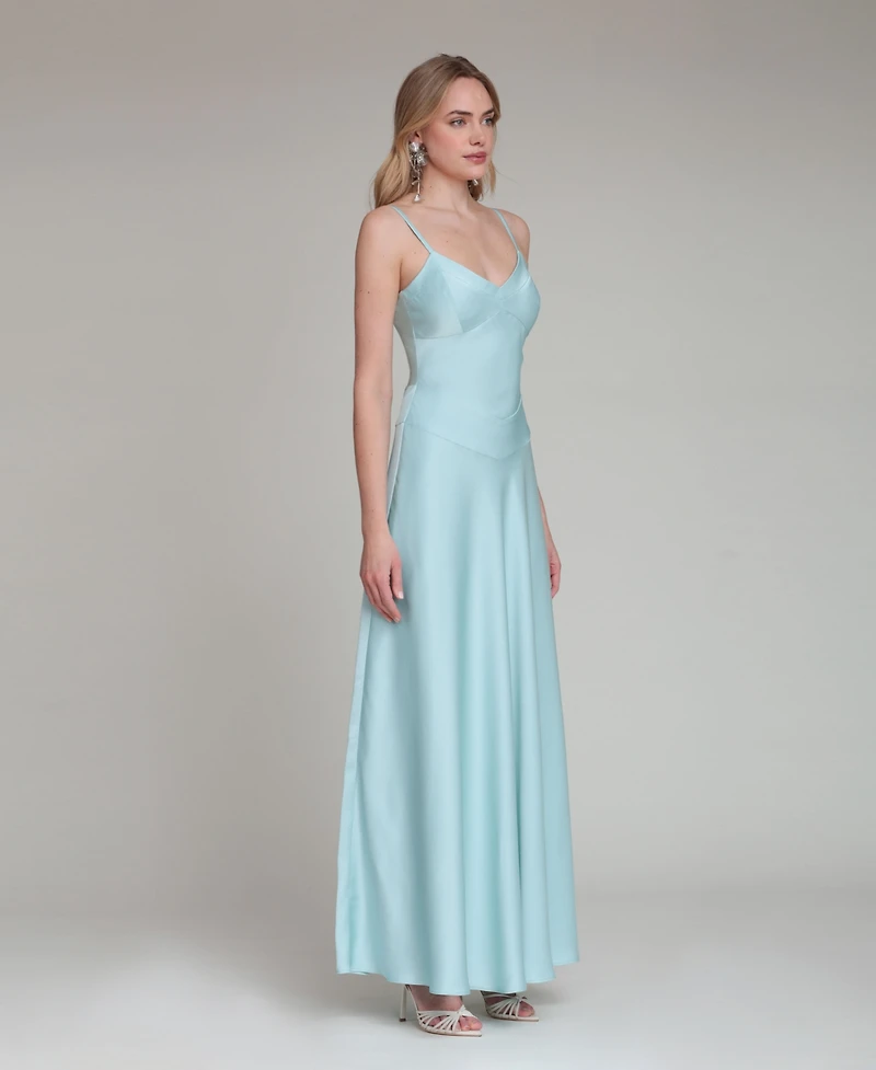 Avec Les Filles Women's V-Neck Laced-Up Bias Cut Gown Dress