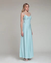 Avec Les Filles Women's V-Neck Laced-Up Bias Cut Gown Dress