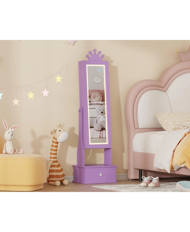 gaomon Kids Jewelry Armoire with Full-Length Mirror and Led Light